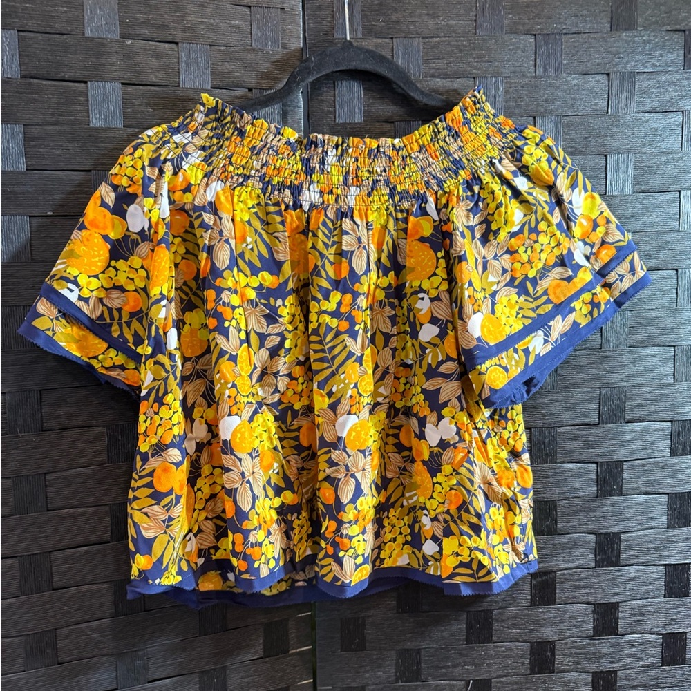 Whistles Orange And Navy Blue Floral Top
